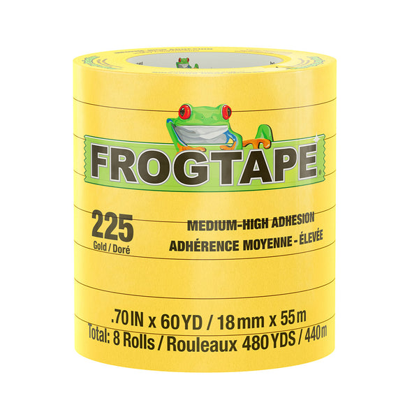 FrogTape CP 225 Medium-High Adhesion Masking Tape - 18MM x 55M x 8-Pack - Gold - Rated for 225F [105545]